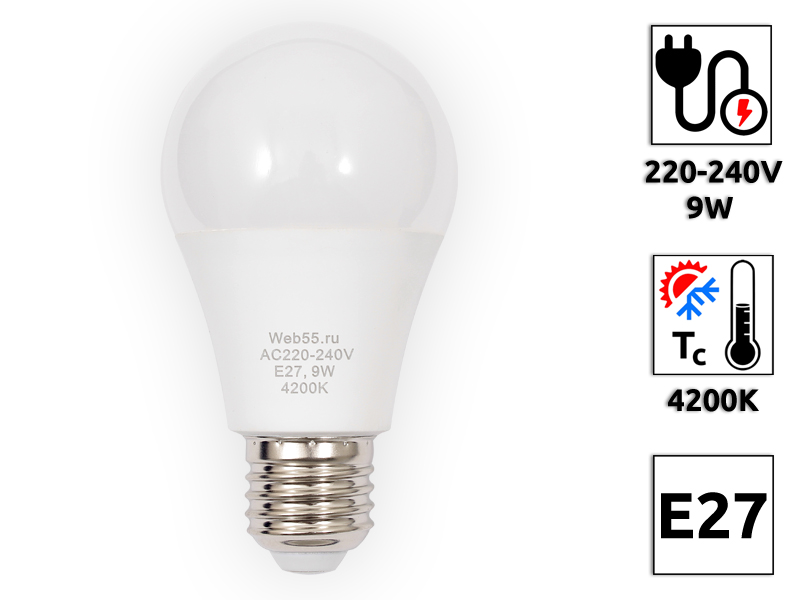 LED Лампа светодиодная BQ-G60-E27-9CPK, 9w, 4200K  - Купить с доставкой в магазине полезной электроники Web55.ru