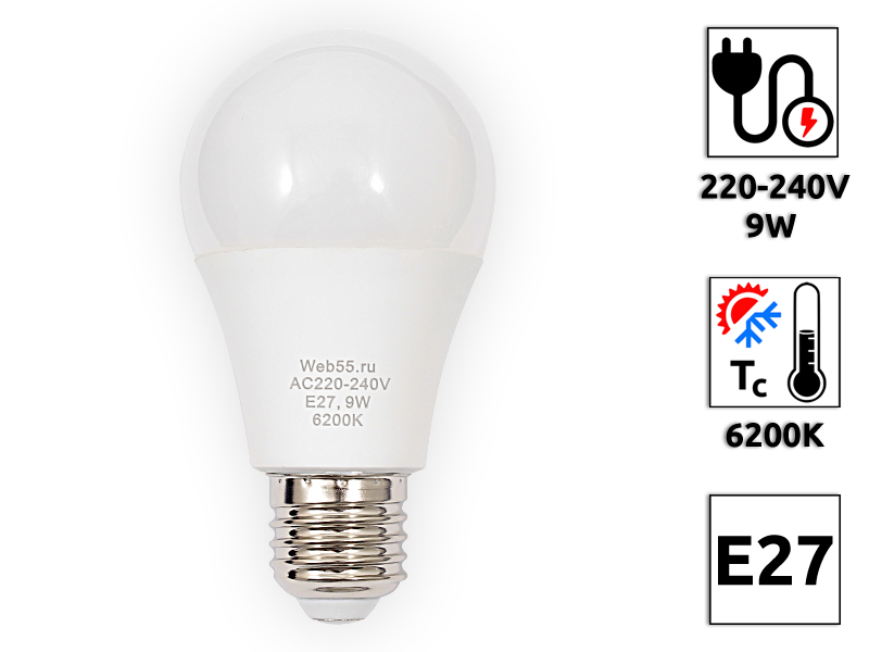 LED Лампа светодиодная BQ-G60-E27-9CPK, 9w, 6200K  - Купить с доставкой в магазине полезной электроники Web55.ru