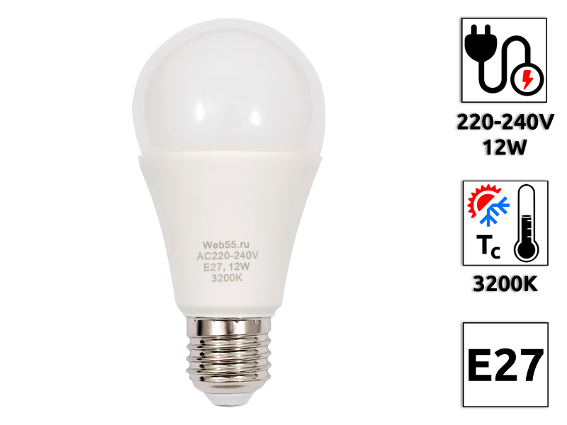 LED Лампа светодиодная BQ-G60-E27-12CPK-12w 3200K  - Купить с доставкой в магазине полезной электроники Web55.ru