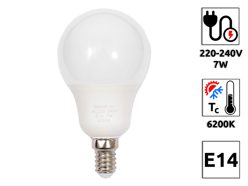LED Лампа светодиодная BQ-G60-E14-7CPK, 7W, 6200K - Купить с доставкой в магазине полезной электроники Web55.ru